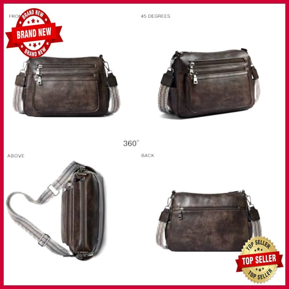 Medium Large Vegan Leather Crossbody Bag with Adjustable Strap, Multiple Pockets - Picture 6 of 7